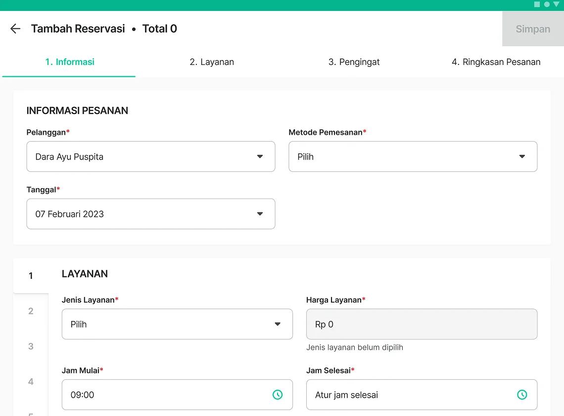 Input Data Pelanggan untuk Reservasi